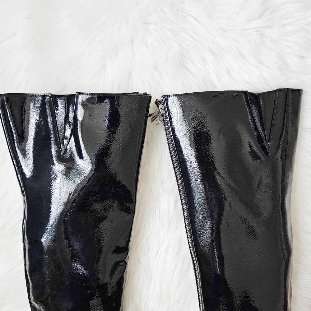 NWOT Forever 21 Black Faux Patent Leather Thigh-High Over-the-Knee Boots Sz 5.5
